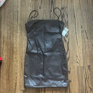 Brown Faux Leather Mini Dress